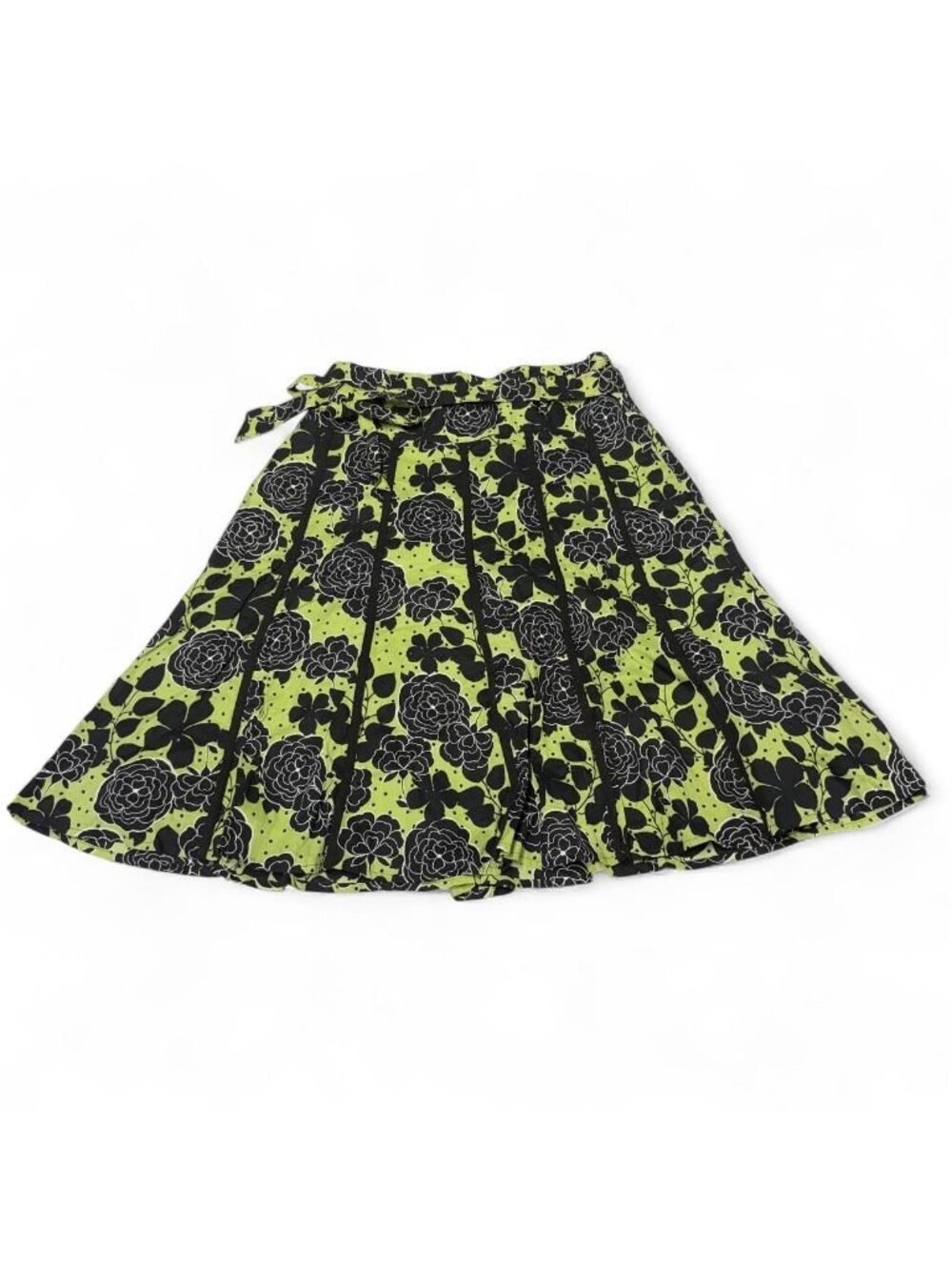 Vintage Y2K Floral A Line Skirt Women's 6 Neon Green Black Fairy Cottage Summer